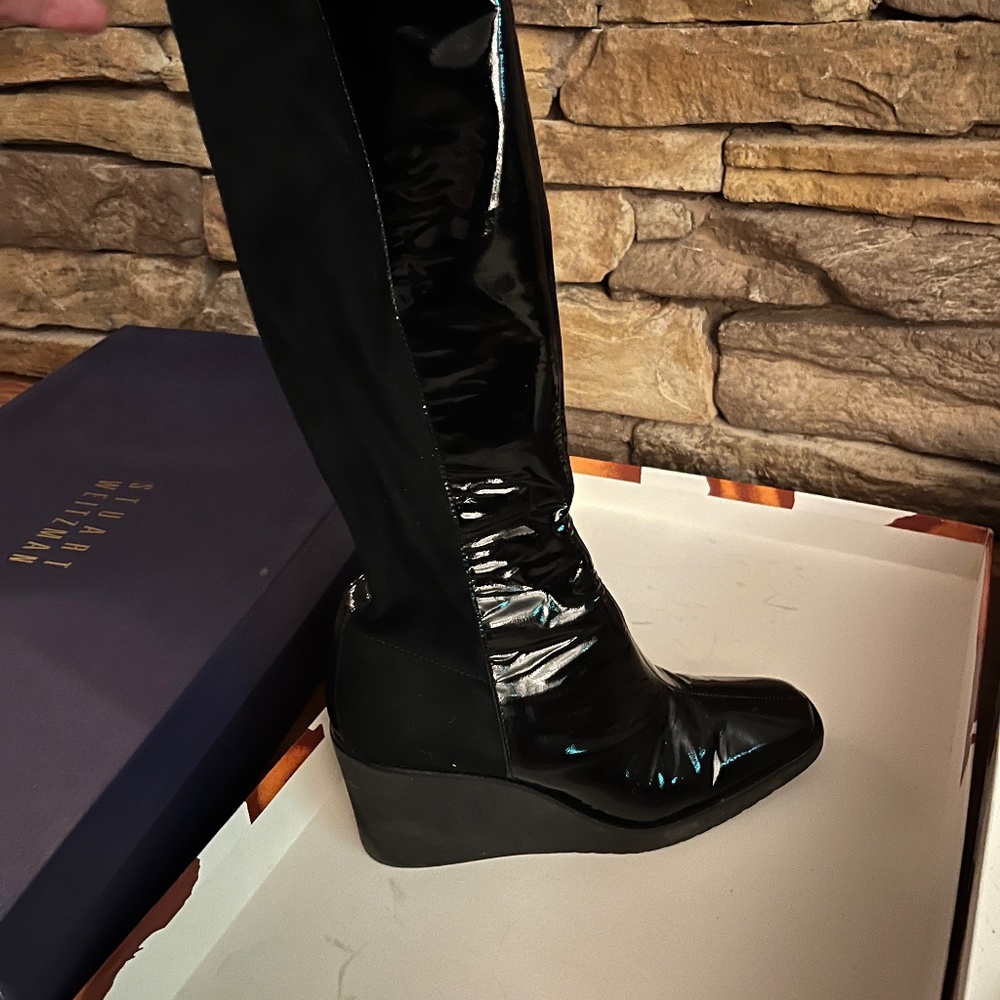 Donald J Pliner ITZ wedge boot Patent & Suede